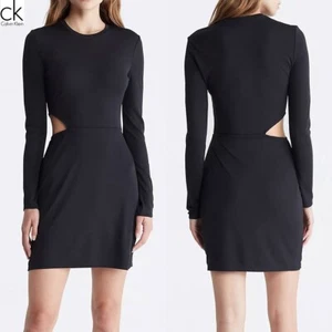 Calvin Klein Damen LSLV Cut Out Slim Minikleid in Schwarz / Größe L, 12 / Neu mit Etikett - Bild 1 von 6