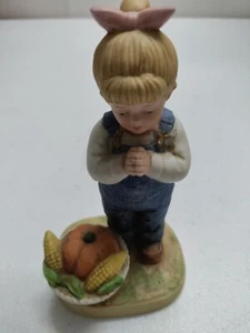 Denim Days #1506 "Giving Thanks" Debbie Girl & Pumpkin von Homco Thanksgiving Vintage! - Bild 1 von 4
