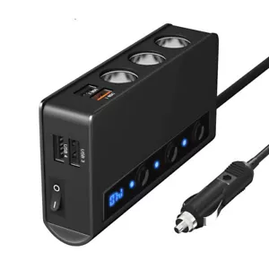 3-Socket Car Cigarette Lighter Splitter Power Adapter 4 USB QC3.0 Fast Charger - Picture 1 of 8