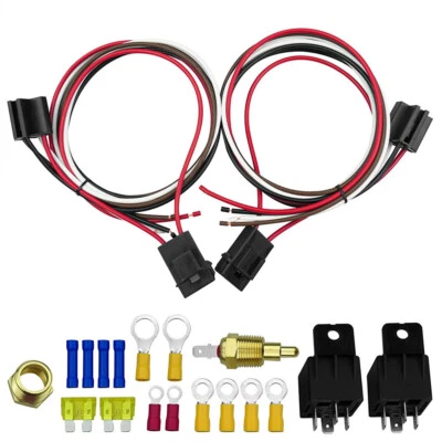 Dual Electric Cooling Fan Wiring Relay Kit 185 On 175 Off 40A Thermostat 12V - Image 1 of 4