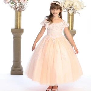 Girls ballgown Dress in Blush with gold glitter and corset back - Picture 1 of 4