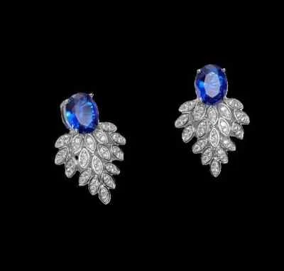 925 Sterling Silver 7.1x9.2mm Oval Blue Sapphire Cluster 1'' Earrings Gemstone - Image 1 of 2