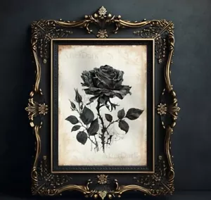 Black Rose Print | Gothic Wall Art | Floral Goth Print - Picture 1 of 3