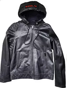 $1150 DIESEL Men's Designer Soft Black Hooded Leather Biker Bomber Jacket L - Picture 1 of 8