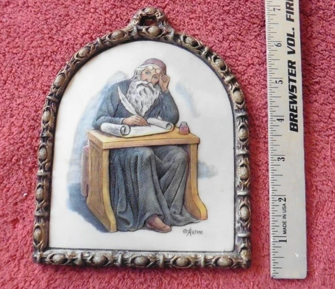 Vintage Artini Dov Bar-Lev Rabbi Art Plaque 4 Dimensional Twin Etched Engraving Cover