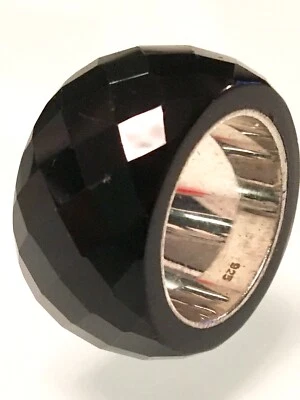 925 SS~NEGRO~CERÁMICA MULTIFACETADA~ ANILLO BANDA ANCHA COMPLETA 12MM ~TALLA 5.5 Foto 1 de 4