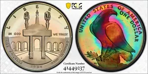 1984-S Olympic Commemorative Silver Dollar - PCGS PR68 DCAM - Rainbow Toned!! JS - Picture 1 of 2