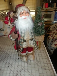 18" ASHLEY COOPER  SANTA NWT W/ TREE AND SANTA BAG GLASSES PLAID JACKET FIGURINE - Picture 1 of 6