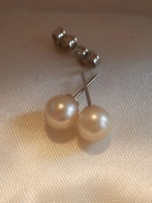Pendientes Oro Blanco 14k Perla Clásica 8mm  Foto 1 de 4