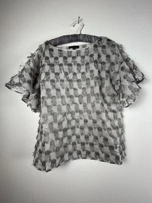 Blusa Top Banana Republic Mujer Lunares Flecos Medio Gris Manga Corta Foto 1 de 4