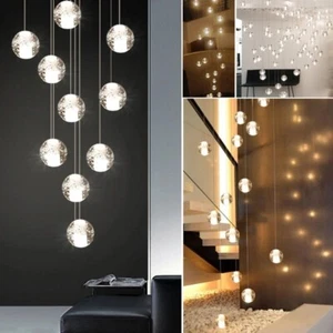 Modern Villa Staircase Pendant Lights Long Cable Hanging crystal glass ball - Picture 1 of 27
