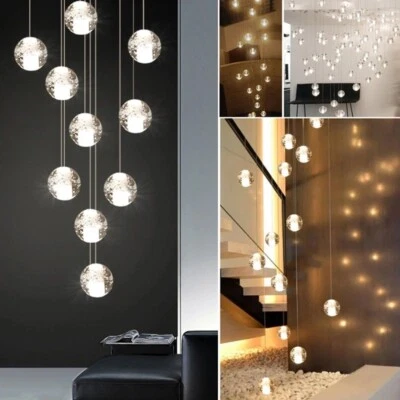 Modern Villa Staircase Pendant Lights Long Cable Hanging crystal glass ball - Image 1 of 4