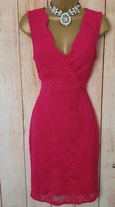 Lipsy Bodycon-Spitzenkleid 14 Hot Pink V-Ausschnitt Ausschnitt Urlaub Hochzeit Party Weihnachten - Bild 1 von 21