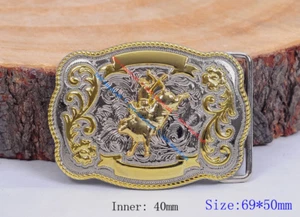 Biker Western Cowboy Rodeo Leather Belt Buckle Rectangle Bull Rider Gold Silver - Bild 1 von 11
