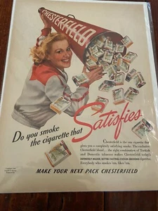 Vintage 1940 Chesterfield Cigarettes Cheerleader With Megaphone Texas Color ad - Picture 1 of 1