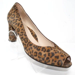 Taryn Rose Women's Sz 10 Suede Leopard Print Open Toe Block Heel Slip On Pumps - Picture 1 of 12