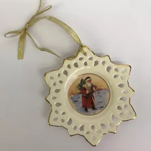 Adornos de Navidad de Papá Noel Marfil Oro Borde Recortado Diseños Centro Viejo Mundo Papá Noel - Imagen 1 de 10
