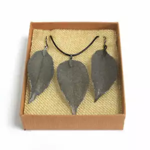 Necklace & Earring Gift Set - Gold Pink or Pewter - Made from Real Leaves - Picture 1 of 3
