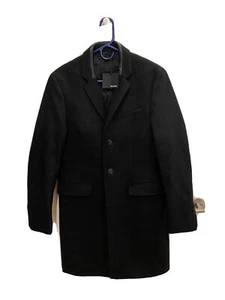 NWT The Kooples Men's Traditional Caban Black Wool Coat with Leather Trim  - Picture 1 of 6