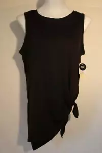 Damen Hi-Low Tunika Übergröße 2X Top schwarz ärmellos Shirt geteilte Seiten Bluse - Bild 1 von 4