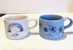 New 2 Anthropologie Reverie Mugs Joy & Wish Rainbow Dandelion Textured Ceramic - Picture 1 of 11