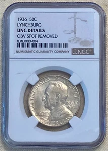 Very Nice 1936 P Lynchburg Commemorative Half Dollar - NGC UNC Spot Removed - Picture 1 of 4