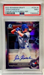 2022 Bowman Chrome Josh Kasevich RC Refractor /250 PSA 9 Mint On-Card Auto SS - Bild 1 von 2