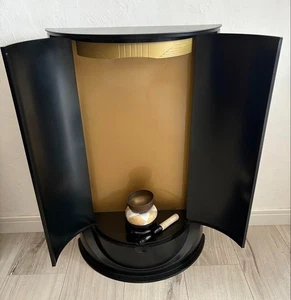 Buddhist Japanese Compact Altar w/ Doors + Orin Bell Set Black Semi-Round Type - Picture 1 of 7