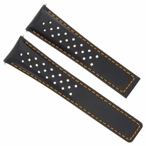 LEATHER WATCH BAND 22MM FOR TAG HEUER MONACO CALIBRE 11 16 1887 BLACK OS PERFORA - Picture 1 of 6