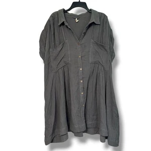 Free People Not So Basic Shirtkleid Tunika Baumwolle Gaze grau Gr. XL Oversize - Bild 1 von 8
