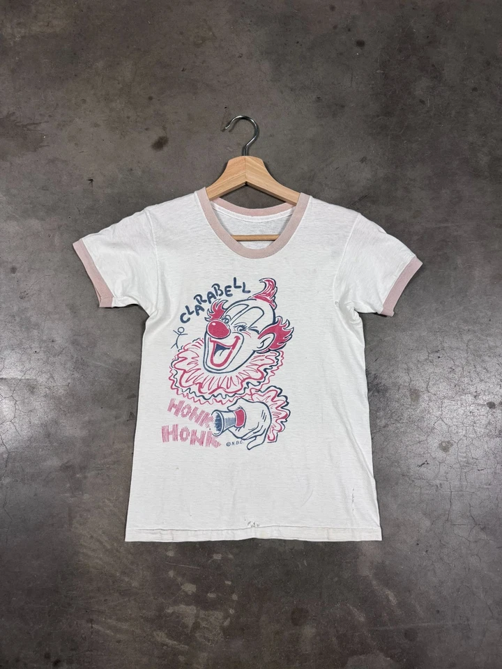 Camiseta Clarabell Clown Howdy Doody Ringer de la década de 1950 para hombre ropa vintage pequeña Foto 1 de 4