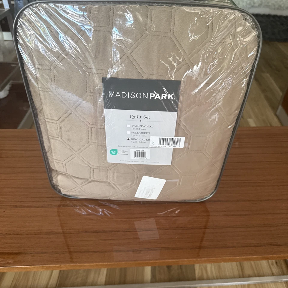 Madison Park Harper 3pc Set Cal King Coverlet Velvet Solid Taupe Emery