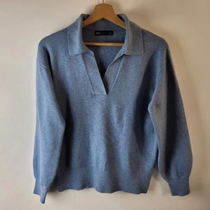 M&S Collection Women Size XS Blue Collared Neck Knit Jumper Top Casual Smart - Picture 1 of 11