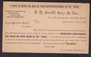 1890 Postkarte F G Smith Sons & Co Detroit - The News Werbung - Bild 1 von 2