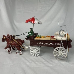 Vintage Cast Iron Horse With Wagon Fruits and Vegetables Cart. Sunny Brook Farms - Picture 1 of 15