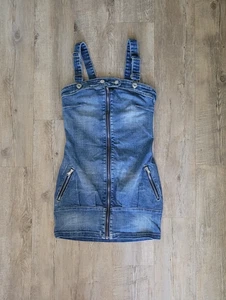 Damen Latz Kleid Sexy Overall Hosenträger Jeans Kleid Mini Reißverschluss 36/S - Bild 1 von 2