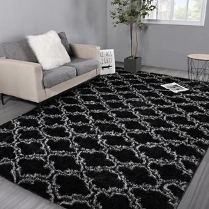 8x10 Geometric Large Area Rugs for Living Room, Black Modern Super Soft Bedroom - Picture 1 of 7