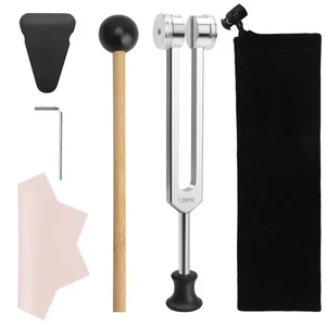 Diapason Curativo 128Hz In Acciaio Inox Con Martello In Silicone Sacchetto Panno - Foto 1 di 24