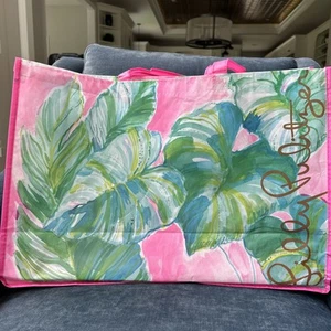 Borsa grande Lilly Pulitzer floreale rosa/verde riutilizzabile shopping bag 22" x 15" x 7" - Foto 1 di 4