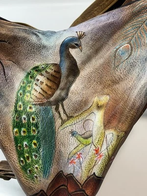 AGN Нью-Джерси - вручную Павлин птицы кожи через плечо/рюкзак - Изображение 1 из 4