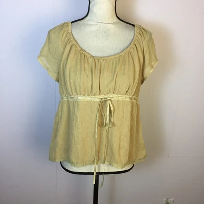 Blusa Top Mixit Talla L Mujer Beige Metálico Encaje Ribete Cinta Manga Corta De Colección Y2K Foto 1 de 4