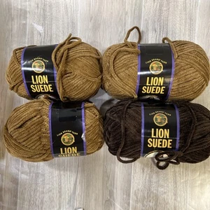 Lion Brand Suede Yarn Brown Shade Lot of 4 Skeins Mocha (3) Coffee(1) Super Soft - Picture 1 of 8