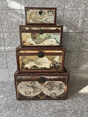 Juego de cofre de almacenamiento vintage de cuero chinoiserie madera y latón MCM Old World Foto 1 de 4