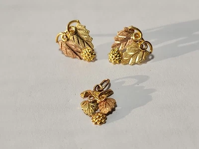 Landstrom's 10K Black Hills Gold Pendant & Earrings Set 2 Tone Rose & Yellow  - Image 1 of 4