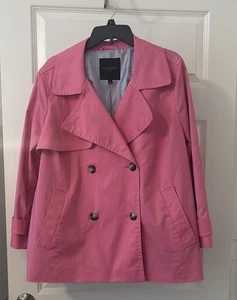 Talbots bright pink cropped double breasted trench coat SZ 1X plus size lined - Picture 1 of 12
