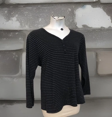 Croft & Barrow Ropa de Dormir Pijama Top Talla 2X Camisa a Rayas Negra y Metálica Plateada Foto 1 de 4