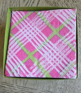 Caspari Napkins Paper Cocktail Napkins Guest Paper Towels Pink Plaid VINTAGE NOS - Picture 1 of 6