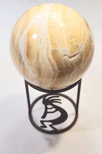 Orange Calcite 89mm Sphere with Crystalline Vugs and Kokopeli Stand / Home Decor - Picture 1 of 10