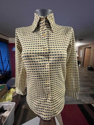 1950s Gordon Peters Size 7 Ladies Yellow & Green Button Up Shirt Made In USA 🔥 - Image 1 of 4