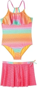 NEW GIRLS XS 5/6 PINK/ORANGE LIMITED TOO 2 PIECE SWIM SET 1 PC SUIT & SKIRT - Picture 1 of 6